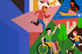 arte colorida com 4 crianças brincando