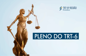 Ilustração onde aparece a deusa da Justiça e o texto 'Pleno do TRT-6'
