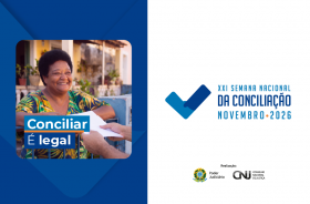Card com foto de pessoa afrodescendente e informações da 21ª Semana Nacional de Conciliação