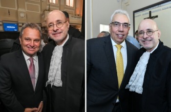 Montagem onde aparecem duas fotos com desembargadores do TRT6 ao lado do presidente do TJPE