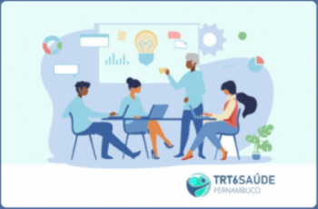 Arte com pessoas reunidas e texto "TRT6 Saúde Pernambuco"