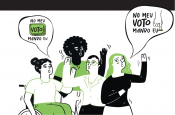 Ilustração onde aparecem quatro mulheres numa manifestação