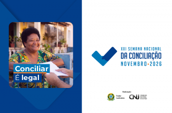 Card com foto de pessoa afrodescendente e informações da 21ª Semana Nacional de Conciliação