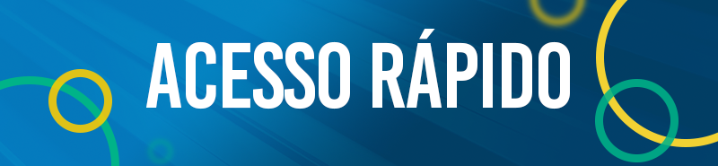 Banner azul com texto ACESSO RÁPIDO e círculos coloridos.